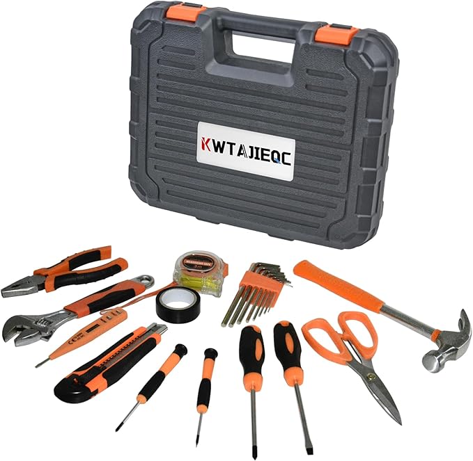 20 Piece Orange Home Tool Set, Home Repair Tool Kit for Men Women, and College Students, Comes With A Portable Storage Box and Can be Used for Small Home Repairs and Outdoor Work