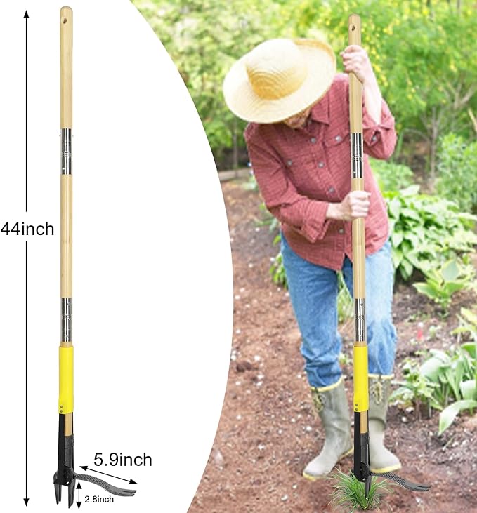 Weed Puller Tool with Long Handle,44'' Heavy Duty 4-Claw Stand Up Garden Weeding Tool-Double Weeding Technique,Weed Remover Tool That not Body Bending（Ergonomic）