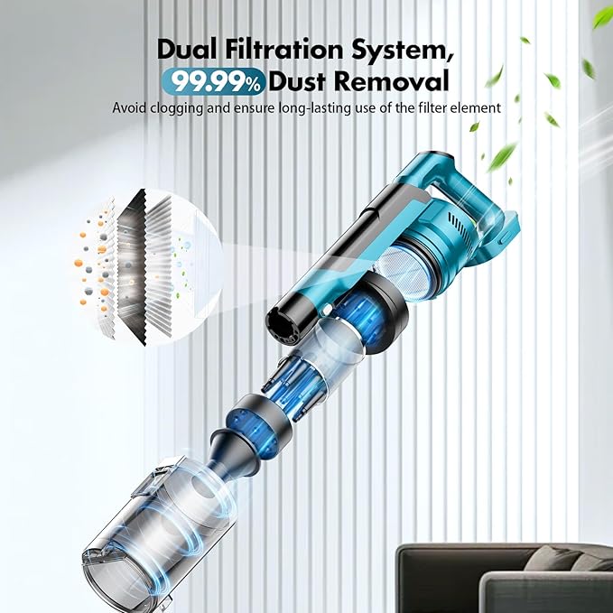 700W Cordless Vacuum Cleaners for Home with 2*Battery 8000mAh, 60kPa Brushless Rechargeable Stick Vacuum with 3 Mode, 6 In 1 Portable Handheld Cordless Vacuum for Pet Hair /Hardwood Floor/Carpet /Dorm