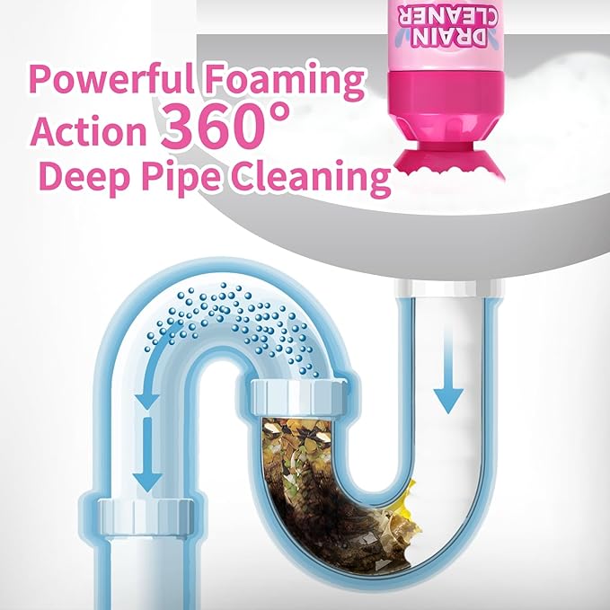 Foaming Drain Cleaner for Household Clogs – Slow-Release Formula for Kitchen & Bathroom Drains (2 pack)
