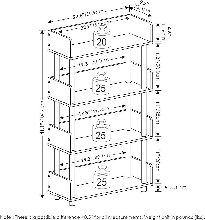 Furinno TURN-N-TUBE 4-Tier Display Shelf, Storage Shelves, Book Shelf, Open Shelves with Rounded Corner Top Edges, for Organization and Storage, Living Room, Home Office, Flagstaff Oak