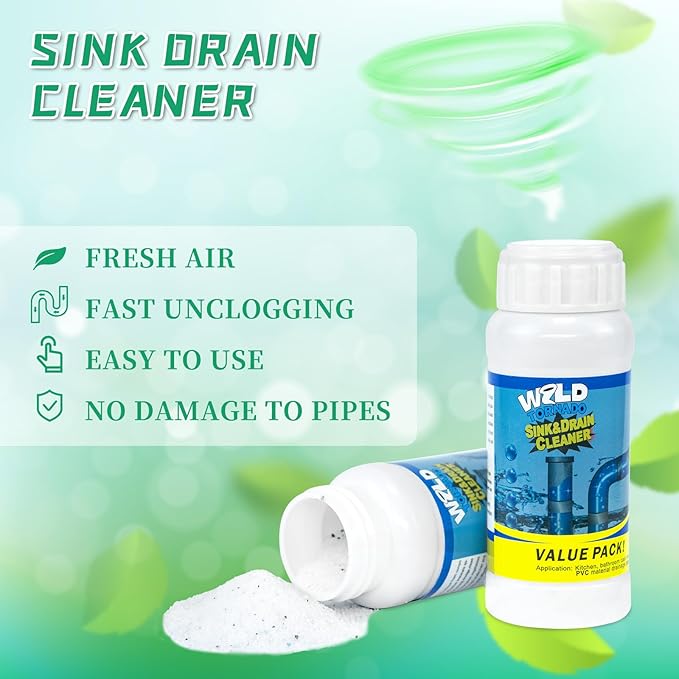 Drain Cleaner Powder, Wild Tornado Sink and Drain Cleaner Powerful Pipeline Dredging Agent, Kitchen Unblocker, Powder for Kitchen Toilet（3Pcs）
