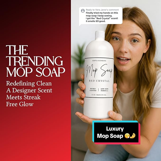 Mop Soap Highly Scented Fragrance, Long Lasting Luxury Floor Cleaner for Hardwood, Tile, Laminate & Stone, Low Suds No Residue Formula, All Mop Types, Made in USA, 32oz Red Crystal Fragrance