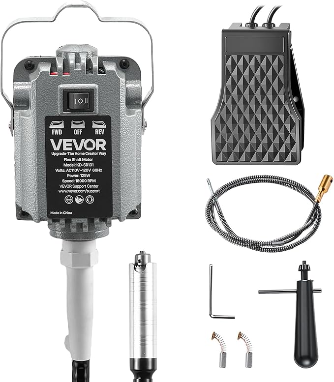 VEVOR Flex Shaft Grinder, 125W 18000RPM Electric Flex Shaft Rotary Tool, Foot Pedal Control Hanging Carver Grinder with Forward-Reverse Rotation for Carving Buffing Engraving Polishing