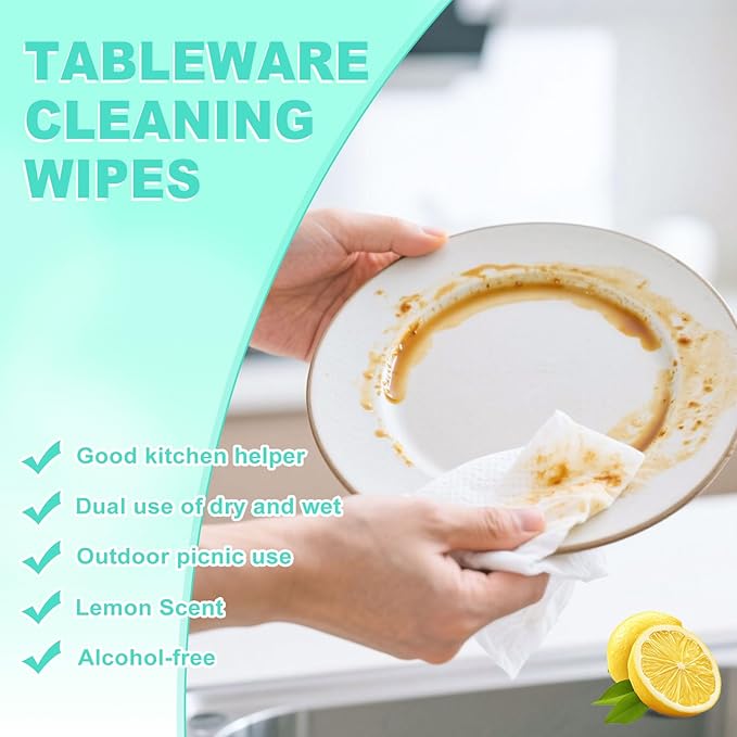 twoworld Disposable Dish Cleaning Wipes,Dish Wipes for Washing Dishes No Water for Camping Travel Kitchen Outdoor(pack of 100)
