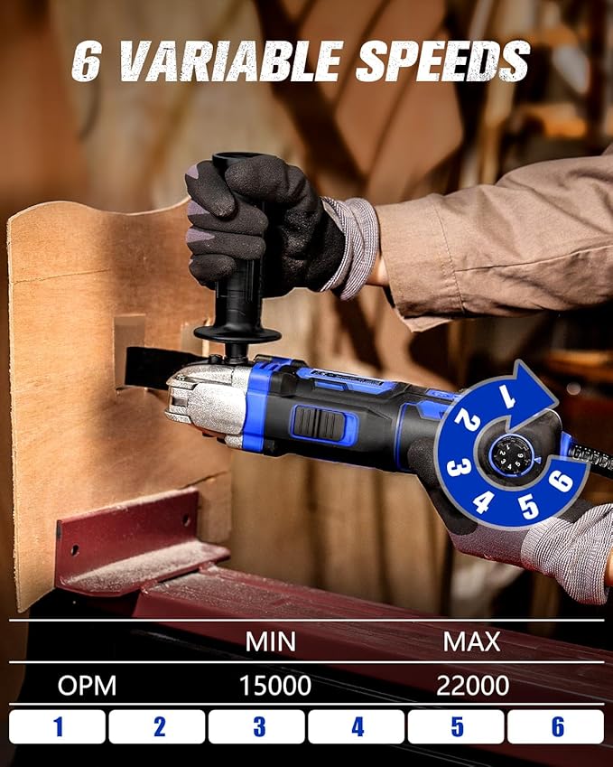 AVID POWER Oscillating Tool, 3.5-Amp Oscillating Multi Tool with 4.5° Oscillation Angle, 6 Variable Speeds and 13pcs Saw Accessories, Auxiliary Handle and Carrying Bag - Blue