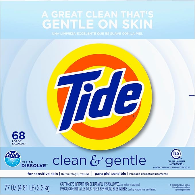 Tide Clean and Gentle Powder Laundry Detergent, Unscented, 68 Loads, 77 oz