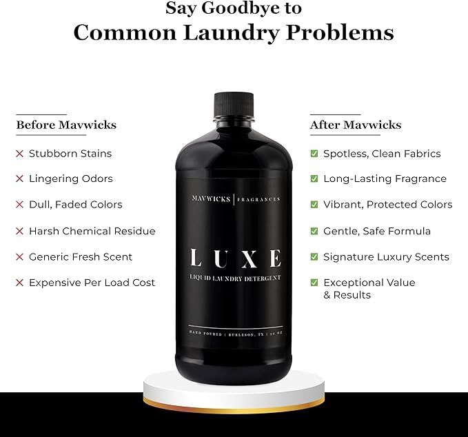 Laundry Liquid Detergent (Luxe) - 32 Oz Laundry Perfume Bottle for Men & Women, Stain & Odor Remover, Deep Clean, Long-Lasting Fragrance and Freshness for All Fabrics