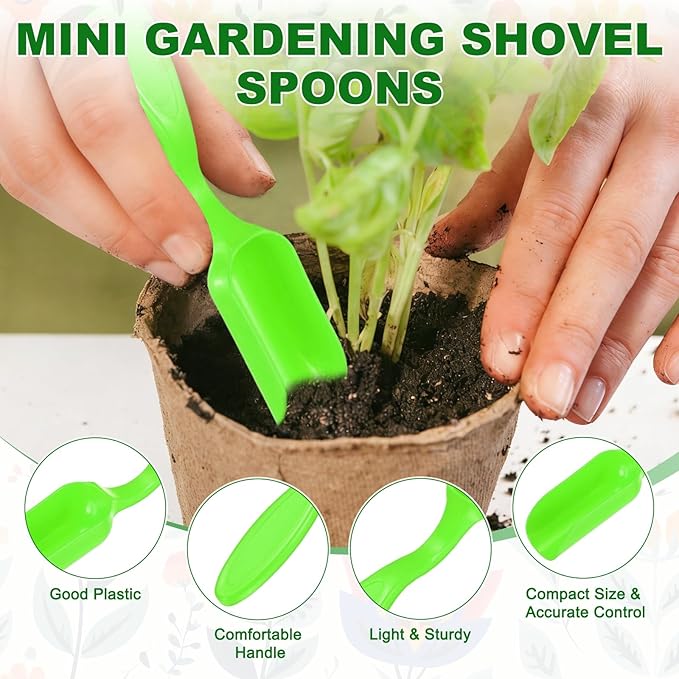 20-Pack Mini Gardening Shovel Spoons, Plastic Garden Soil Scoops for Cultivation Digging Transplanting/Flower Planting/Plant Succulent, Colorful Small Gardening Tools [Green]