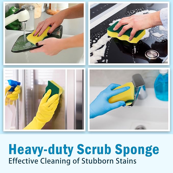 AIDEA Sponges Kitchen, 50 Pack Heavy Duty Dish Sponge, Cleaning Dish Scrubber Sponge for Home and Kitchen, Stink-Free Cleaning Supplies for Pots, Pans