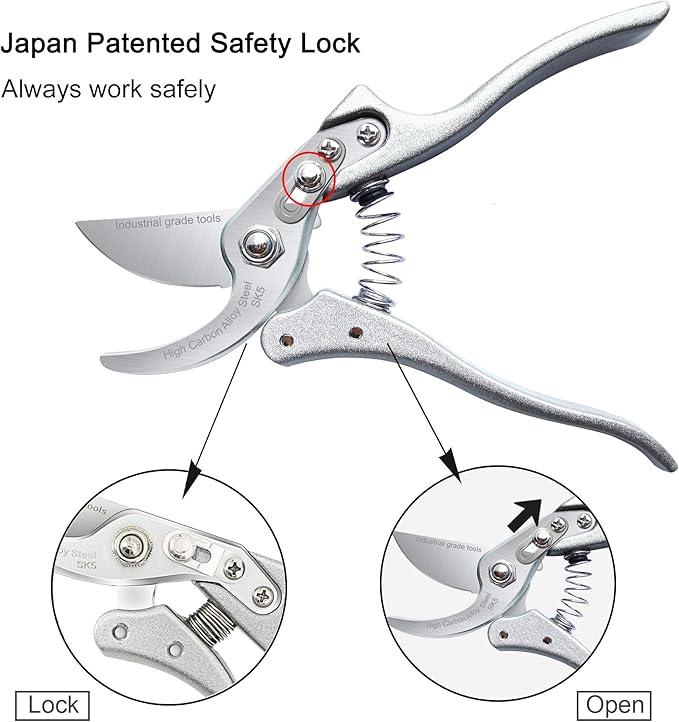 TONMA Pruning Shears for Gardening [Made in Japan] 8 Inch Bypass Garden Scissors Secateurs, Premium Japanese Gardening Tools Hand Pruner Clippers with Ergonomic Handle