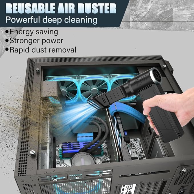 Meudeen Cordless Electric Air Duster: 120,000 RPM High-Speed 4-Speed Adjustable Blower, Rechargeable Battery-Powered Dust Cleaner for PC Keyboards, Electronics, Cars & Outdoor Use (deep Black)