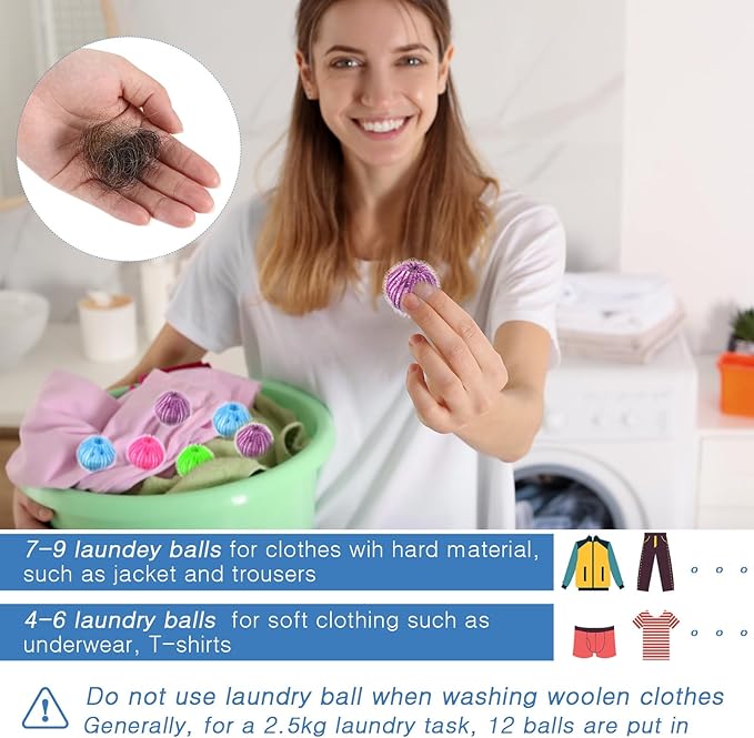 Blulu 12 Pieces Pet Hair Remover for Laundry Dryer Balls Reusable Washing Machine Hair Catcher Pet Dog Cat Catcher Lint Remover (Bright Color)