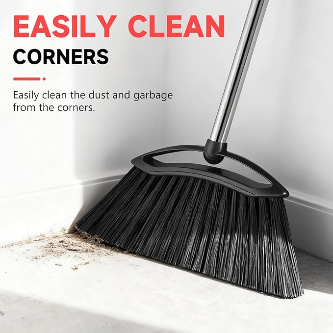 Heavy Duty Broom, 54-inch Adjustable Long Handle Angle Brooms Large Brooms for Sweeping Indoor and Outdoor Commercial Broom for Home Kitchen Patio Garage Porch Courtyard Classroom, Black