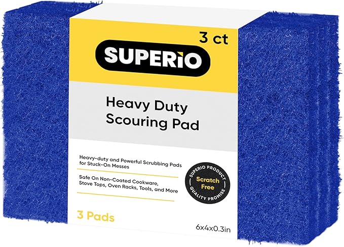 Superio Heavy Duty scouring Pads Non-Scratching Scrubber, Non-Scratch Cleaning Scrub Pads, Eco-Friendly Reusable Kitchen Scrubbing Pad, Great for Non-Stick Cookware