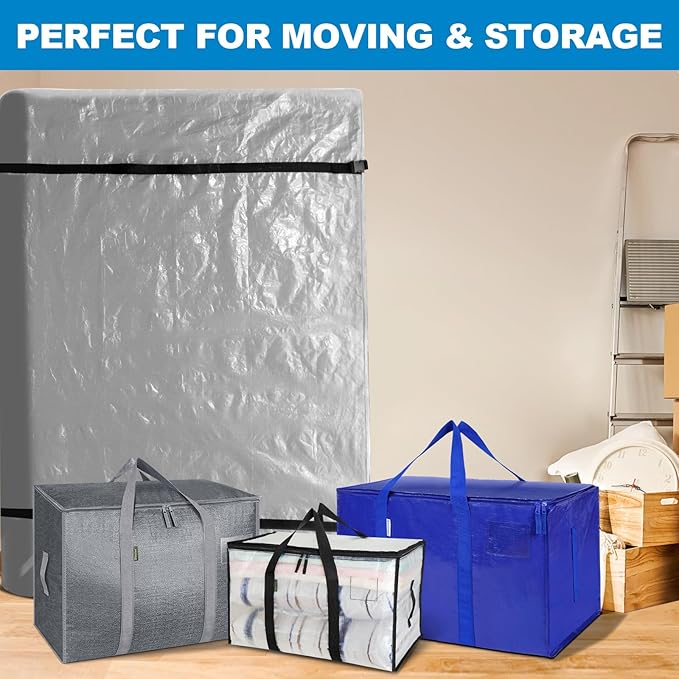 TICONN Mattress Bags for Moving, Heavy Duty Full Mattress Cover Storage Bag with Full-Around Handle and Adjustable Buckles (Gray, Full)
