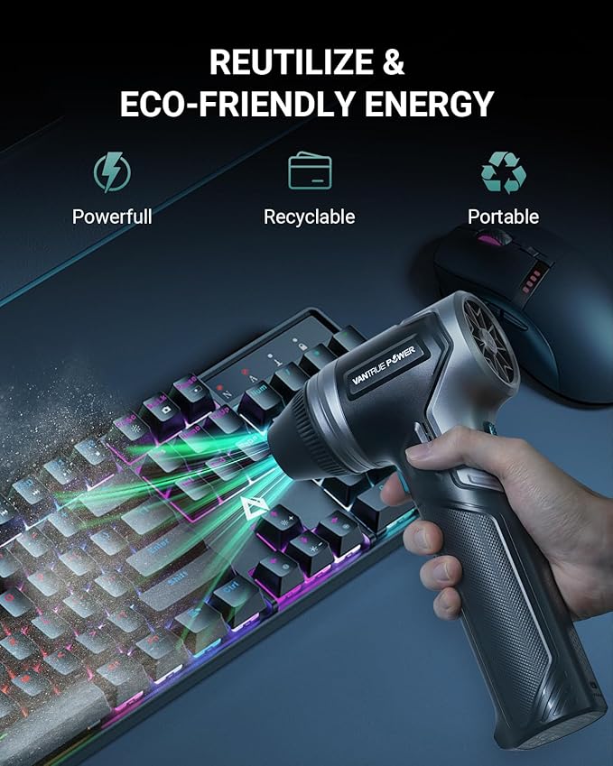 Electric Air Duster-（3 Times the Average Market Wind Force）, Super Power Cordless Duster, Rechargeable Brushless Motor Durable Blower, 3-Gear Adjustable for Keyboard, Car, House, Patio
