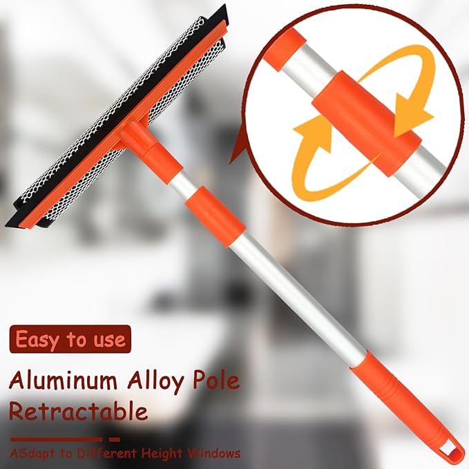 Window Squeegee for Window Cleaning with Retractable Pole 28", Squeegee Window Cleaner Tool 2 in 1 Car Window Cleaning Tool Telescopic Window Washing Equipment, Shower Squeegee for Glass Door