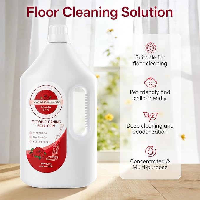 Floor Cleaning Solution Compatible With Tineco/Bissell/Dreame And Shark, Fragrance Deodorization, Deep Cleans for Multiple Hard Floors, Suitable With Cordless Wet/Dry (【Rose】, 2.51 Liter)