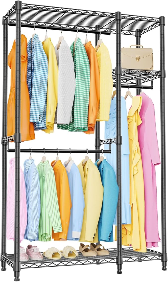 IZEUK Heavy Duty Rolling Garment Rack Wire Clothes Rack for Hanging Clothes (Black, 3 composition, 15.7" D x 43.3" W x 76.5" H)