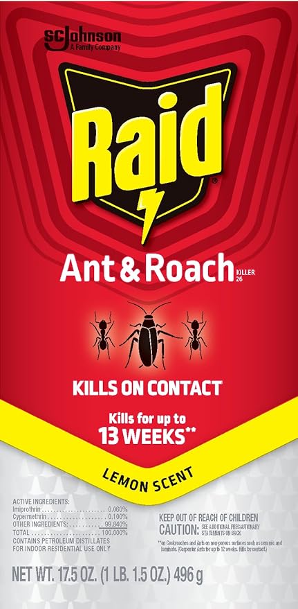 Raid Ant & Roach Killer Spray For Listed Bugs, Keeps Killing for Weeks, Lemon Scent, 17.5 oz