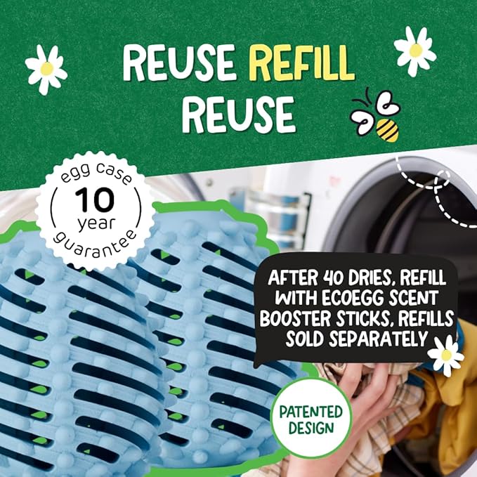 Ecoegg Dryer Balls – 2-Pack | Reduces Drying Time by Up to 28% | Replaces Wool Dryer Balls & Dryer Sheets | Softens & Freshens Laundry | Hypoallergenic | Fresh Linen Scent Boosters