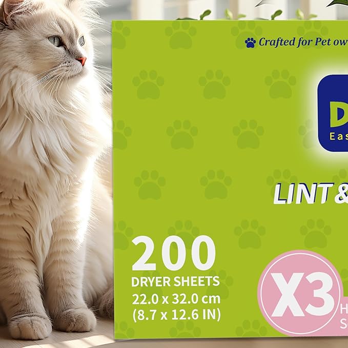 Dr.Easy LINT & HAIR REMOVER Pet HUGESHEETS with 3X Dryer Sheets, PINK FRESH, 200 Count,PLANT&MINERAL-BASED FORMULA