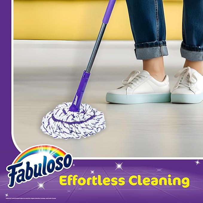 Fabuloso Twist Mop, Self Wringing Floor Mop with Non Scratch Scrubber and Removable Washable Head for Hardwood, Tile, Vinyl and Laminate Floors Cleaning System, 53 Inch Tall