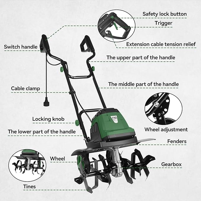 Prostormer Electric Tiller for Gardening, 18” Tilling Width & 9” Working Depth, 1800W 15A Corded Rototiller Cultivator with 24 Steel Tines for Soil Cultivation, Weeding and Lawn Care