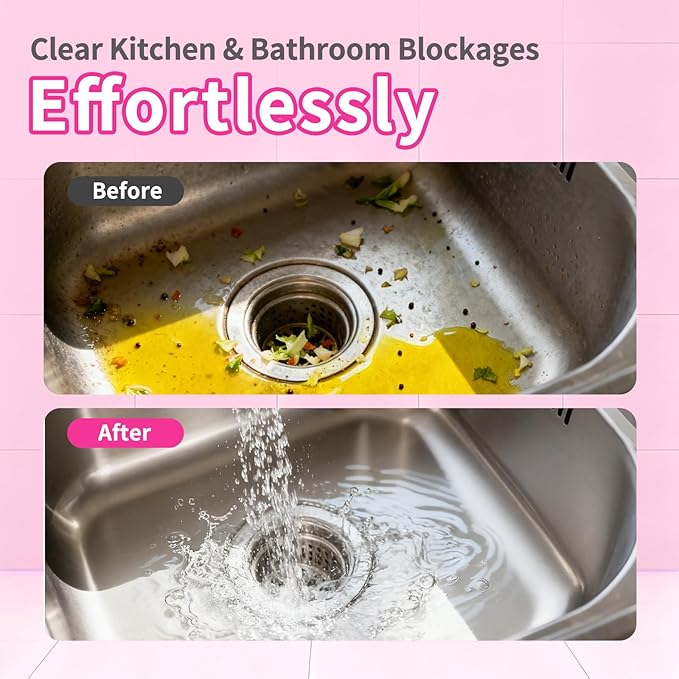 Foaming Drain Cleaner for Household Clogs – Slow-Release Formula for Kitchen & Bathroom Drains (2 pack)
