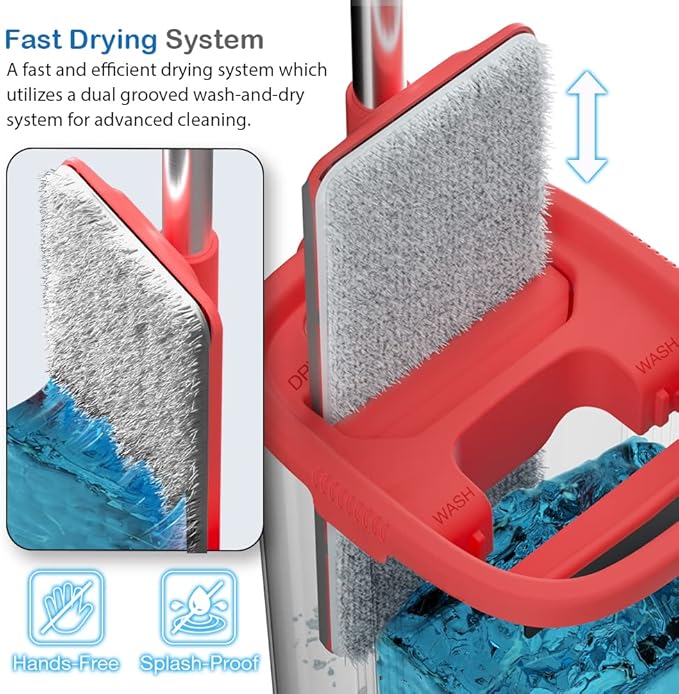 Tethys Flat Floor Mop and Bucket Set for Professional Home Floor Cleaning System with Aluminum Handle/2-Washable Microfiber Pads Perfect Home + Kitchen Cleaner for Hardwood, Laminate, Tiles, Vinyl