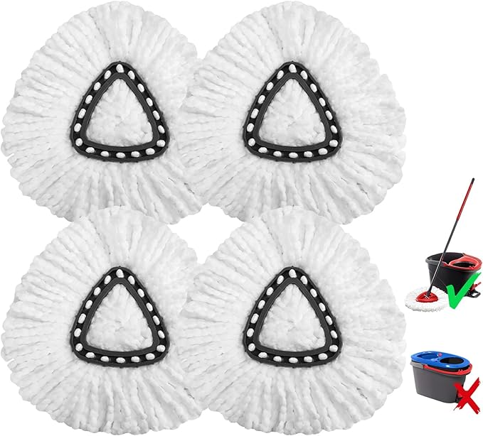 4 Pack Microfiber mop Head Replacements, Compatible with O-Ceda Easywring Single-Bucket Cleaning System, Powerful Stain Removal, Machine Washable, Easy to Replace