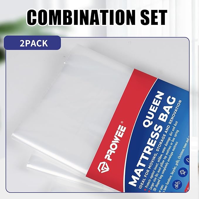 2 PK Twin/Full Mattress Bags for Moving Storage,Waterproof Plastic Full Size Mattress Cover for Moving,Clear Plastic Mattress Protector