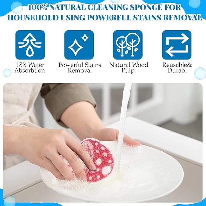 8 Pack Cute Kitchen Sponges Dish Set Compressed Non-Scratch Reusable Kitchen Cleaning Household Sponges for Dishes, Pans, Kitchen, Fruit, Plate, Bathroom(Mushroom)