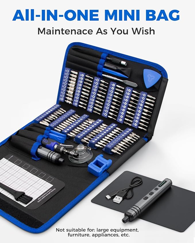 Mini Electric Screwdriver Set 140-IN-1: UnaMela Small Electric Screwdriver Cordless - 120 Precision Bits, 5 Torque Settings, LED Light, Magnetic Power Screwdriver Repair Tool Kit for PC RC Electronics