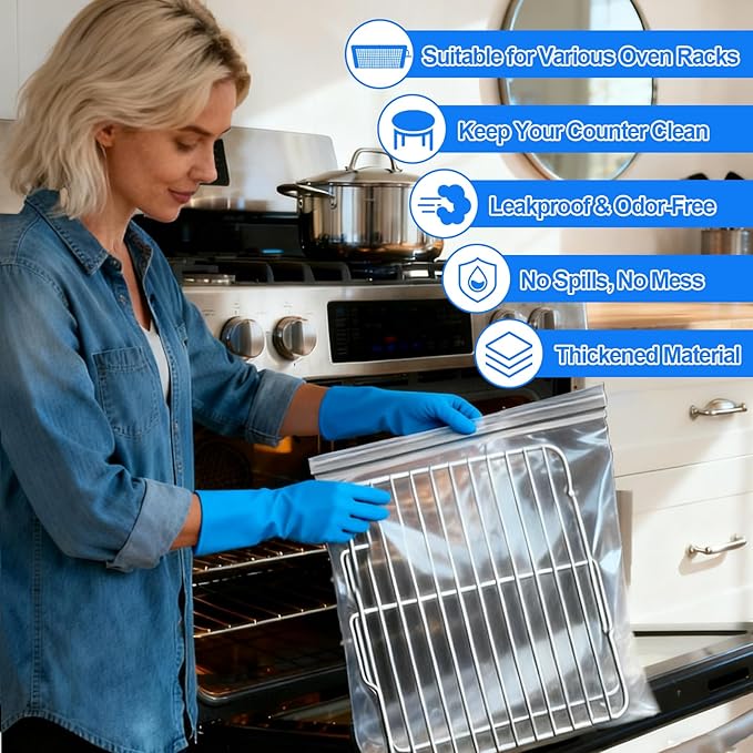 Palksky Oven Rack Cleaning Bags, Heavy Duty No Scrub Oven Rack Cleaning Bags, Reusable Leak-Resistant PE Bags for Deep Soaking Grill Grates, BBQ Racks, No Cleaner Included, 3 Pack(15.7''*23.7'')