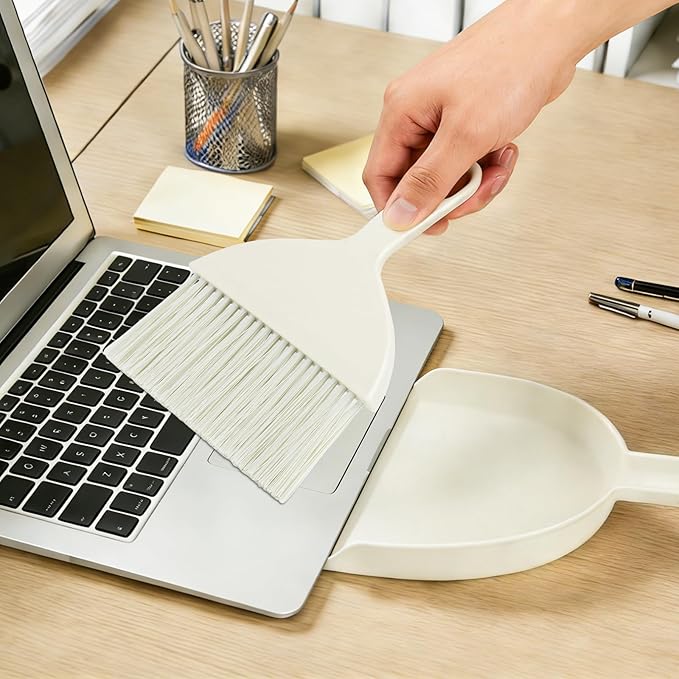 THINKLEARN 2PCS Mini Broom and Dustpan Set, Small Dustpan and Brush, Compact Hand Broom Dust Pan Set for Cleaning, Beige