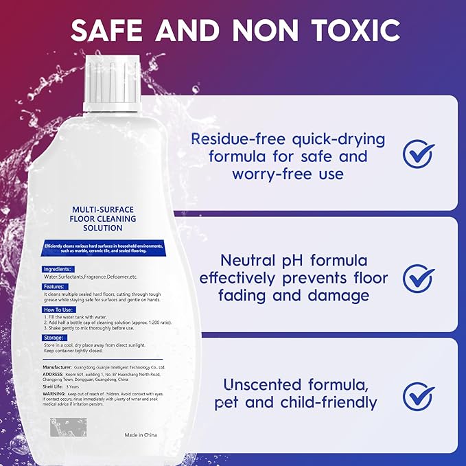 Floor Cleaner Solution Compatible With Roborock & Tineco iFLOOR 2/3/5 & FLOOR ONE S3/S5/S6/S7 PRO, for All Wet Dry Vacuum and Robot Vacuums with Mopping, for Multiple Hard Floors, 23 FL OZ