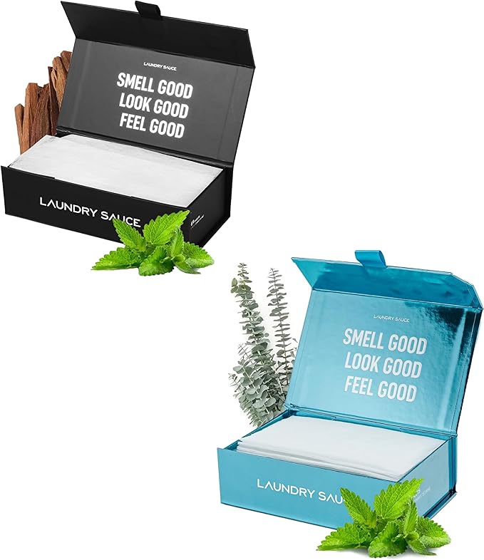Laundry Sauce - 02 Sets of Luxury Scented Laundry Dryer Sheets Bundle (Australian Sandalwood and Indonesian Patchouli), Premium Dryer Sheets with High-End, Sophisticated Fragrances