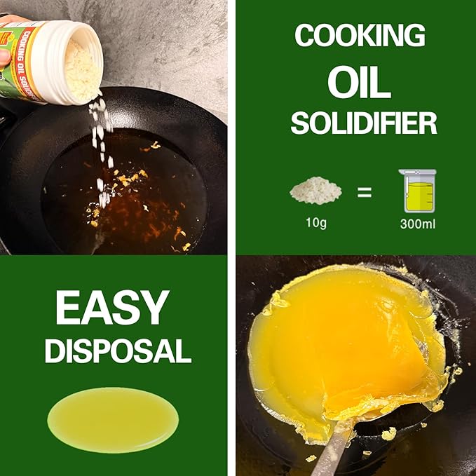SnowLlily Cooking Oil Solidifier, 11 fl oz (32 Cups) | Grease Solidifier Powder for Easy Disposal | Hardens Used Fry Oil Up to 2.2 Gallons for Clean Kitchen Disposal