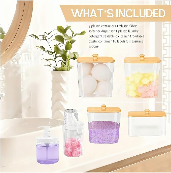 4+2-Piece Laundry Storage Set: Includes a clear laundry pod storage box and a liquid detergent dispenser. Perfect for fabric softener, powdered detergent, and more. A thoughtful gift for Momfor moms.