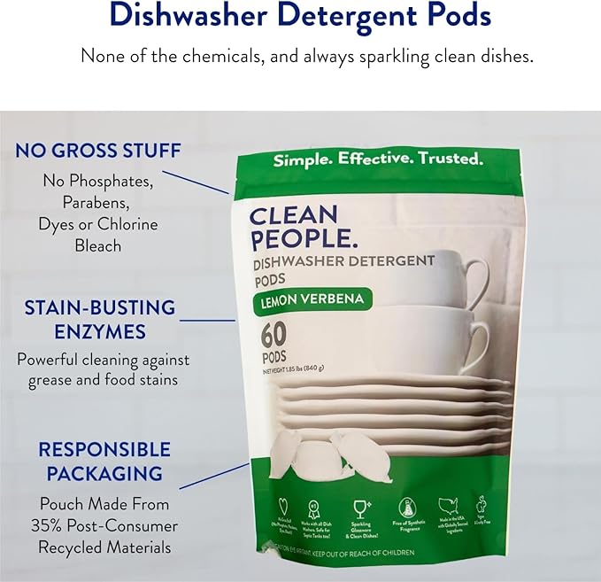 The Clean People Dishwasher Detergent Pods | Cuts Grease and Rinses Sparkling Clean | Residue-Free | Peppermint, 120 Pack