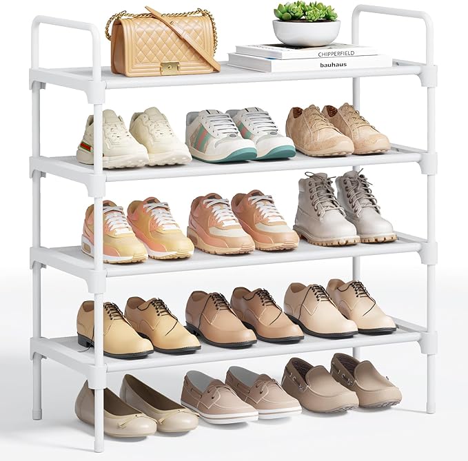 Kitsure Shoe Rack for Closet, Shoe Organizer for Front Door Entrance, Stackable Shoe Shelf, Detachable Closet Organizers and Storage, 26.6" Wide - 4 Tiers, White