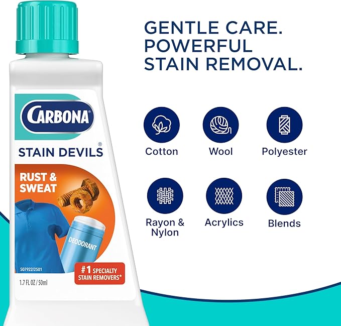 Carbona Stain Devils® #9 | Rust & Perspiration | Professional Strength Laundry Stain Remover | Multi-Fabric Cleaner | Safe On Skin & Washable Fabrics | 1.7 Fl Oz, 1 Pack