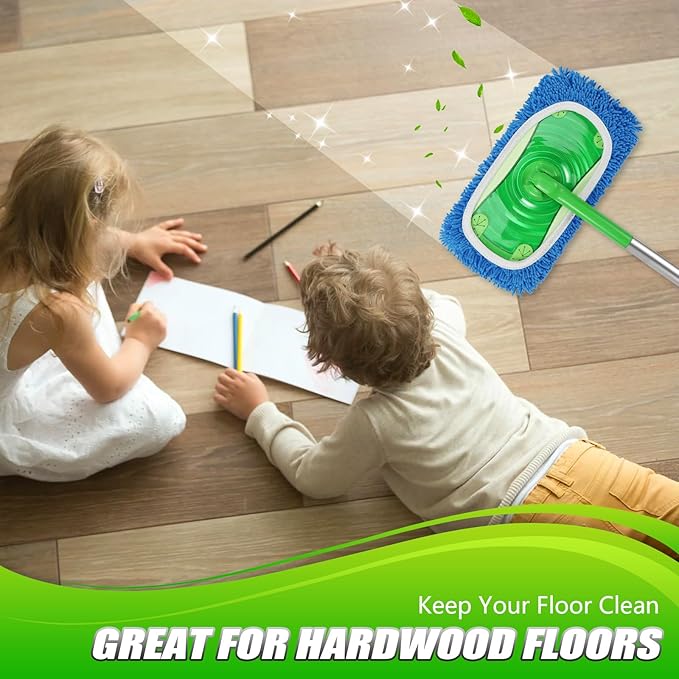 Set of 4 Reusable Microfiber Mop Pads Compatible with Swiffer Sweeper, Dry Sweeping Cloths, Washable Wet Mopping Cloth Refills for Floor Cleaning (Mop is Not Included) (4 Pack, Blue)