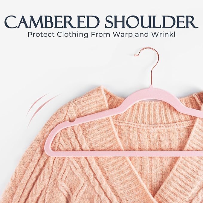 HOUSE DAY Velvet Hangers 30 Pack, Premium Non-Slip Felt Hangers, Sturdy Pink Clothes Hanger Heavy Duty, Space Saving Durable Suit Coat Hanger, 360° Rotating Rose Gold Hook