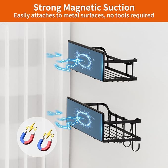Magnetic Spice Rack,Multifunctional Magnetic Shelf for Washing Machine,Refrigerator,Microwave,and Any Metal Surface,Powerful Magnetic Shelves Include Magnetic Paper Towel Holder (5 pcs - Black)