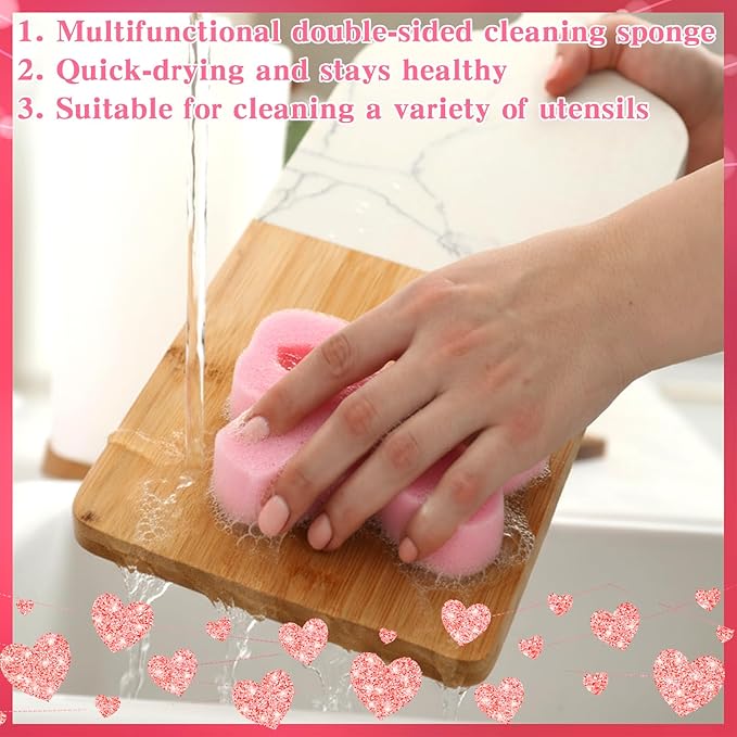 Tioncy 12 Pack Pink Bow Kitchen Sponges Bulk Pink Coquette Dual Sided Non-Scratch Scrubber Sponges Bow Dishwashing Kitchen Cleaning Accessories for Dishes Pots Pans Cute Household Supplies