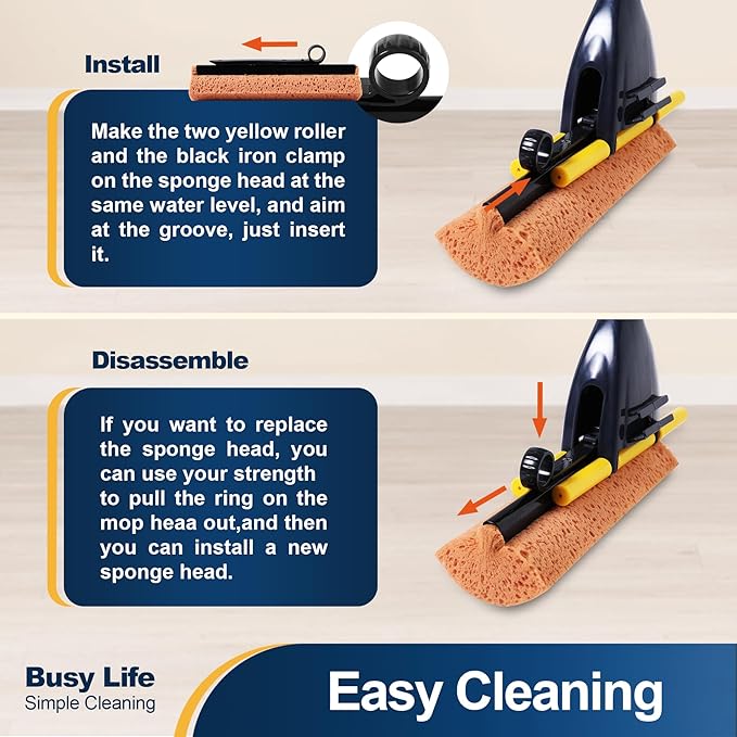 Yocada Sponge Mop Replacement Refill Head Home Commercial Use Tile Floor Bathroom Garage Cleaning Easily Dry Wringing 2 PCS