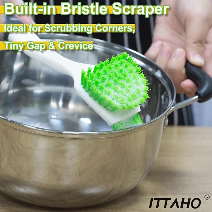 ITTAHO 3 Pack Dish Brush,Dish Scrub Brush, Kitchen Scrub Brush for Cleaning Dishes, Double Sided Bristles Scrubber Cleaner for Dishes,Sink,Pots,Pans,Bathroom Shower,Tile,Tubs